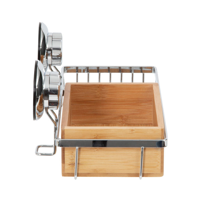 Bestlock Suction Wall Mountable Storage Rack with Soap Dish - Bamboo 3 Compactor