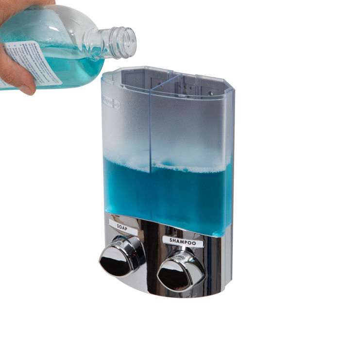 Stick On Double 2 x 310ml Soap/Shampoo Dispenser - Chrome 6 Compactor