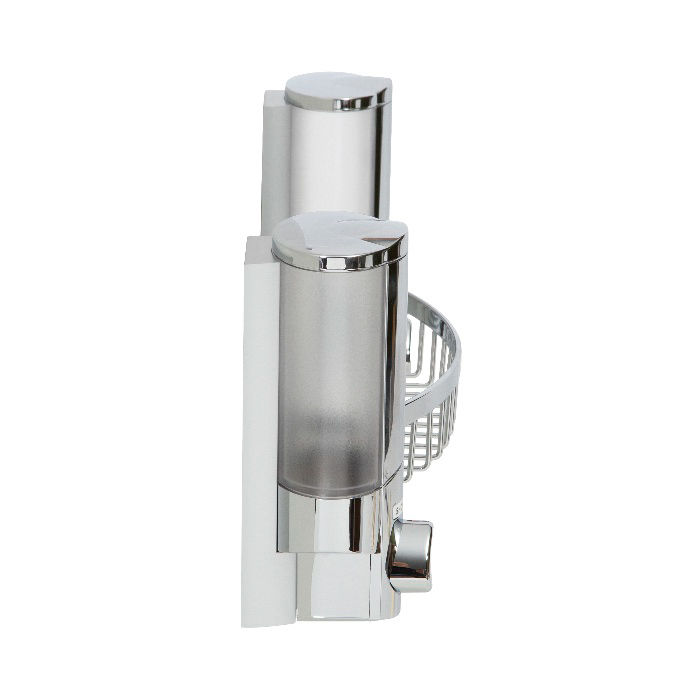 Stick On Wall Mountable Double Soap Dispenser with Rack - Chrome 3 Compactor
