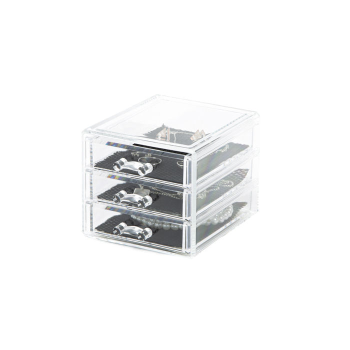 Small 3 Drawer Jewellery Box - Transparent 4 Compactor