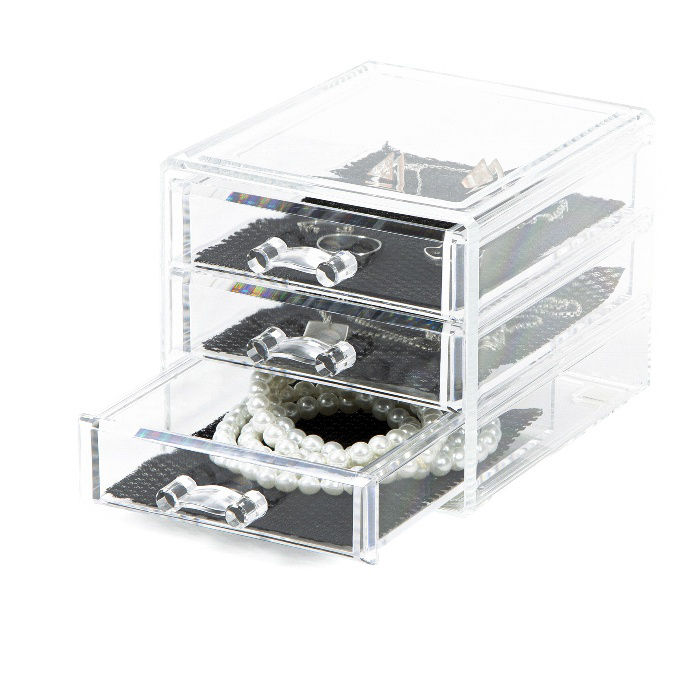 Small 3 Drawer Jewellery Box - Transparent 6 Compactor