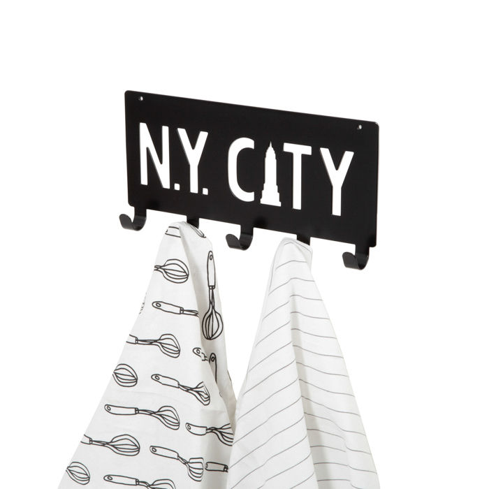 "NY City" Wall Mounted 5 Hook Hanger - Black 4 Compactor