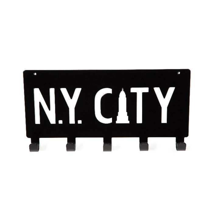 "NY City" Wall Mounted 5 Hook Hanger - Black 2 Compactor