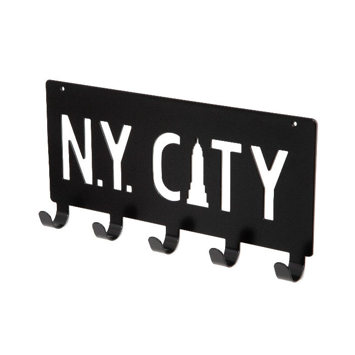"NY City" Wall Mounted 5 Hook Hanger - Black 1 Compactor