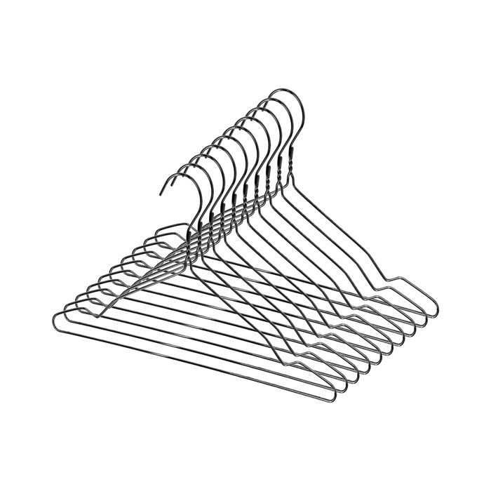 Set of 10 Metal Clothes Hangers - Black 1 Compactor