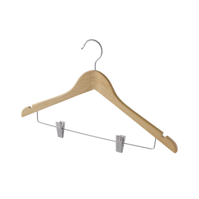 "Woody" Notched Clothes Hanger with Clips 1 Compactor