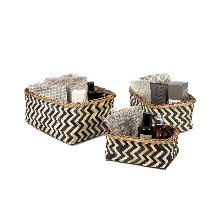 Set of 3 "Zebra" Bamboo Storage Baskets - Black/Natural 6 Compactor