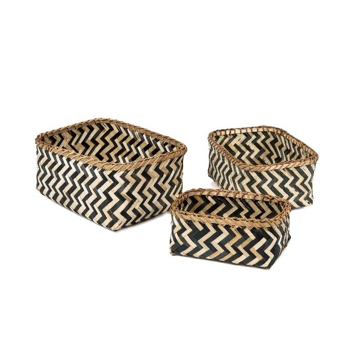 Set of 3 "Zebra" Bamboo Storage Baskets - Black/Natural 1 Compactor