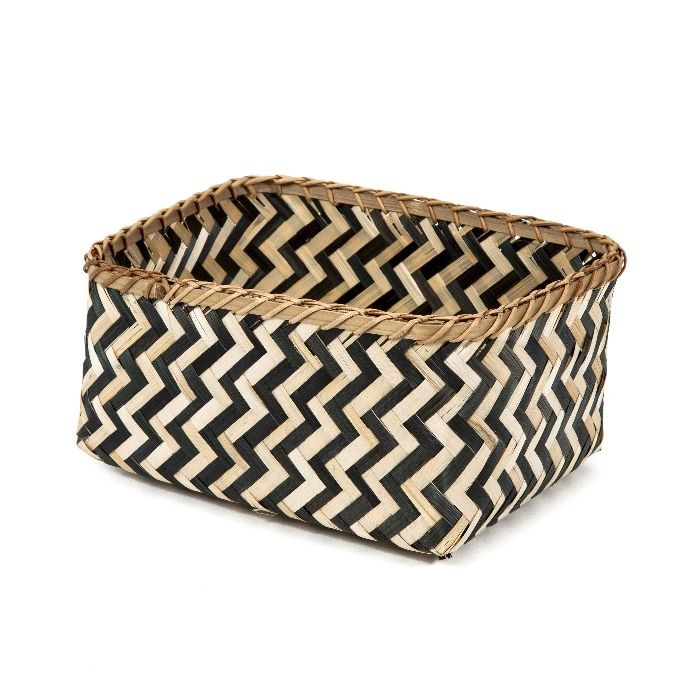 "Zebra" Large Bamboo Basket - Black/Natural 1 Compactor
