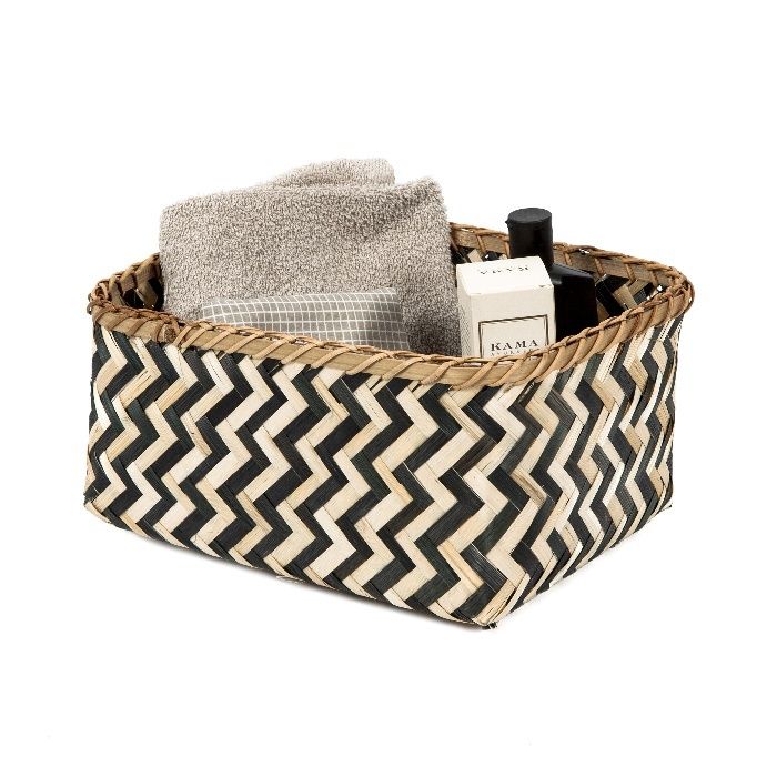 "Zebra" Large Bamboo Basket - Black/Natural 4 Compactor