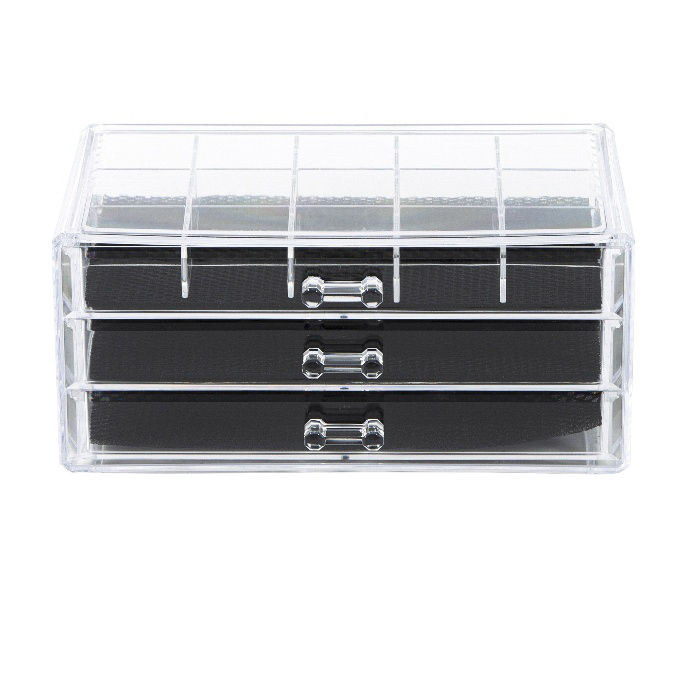 Large 3 Drawer Jewellery Box - Transparent 2 Compactor