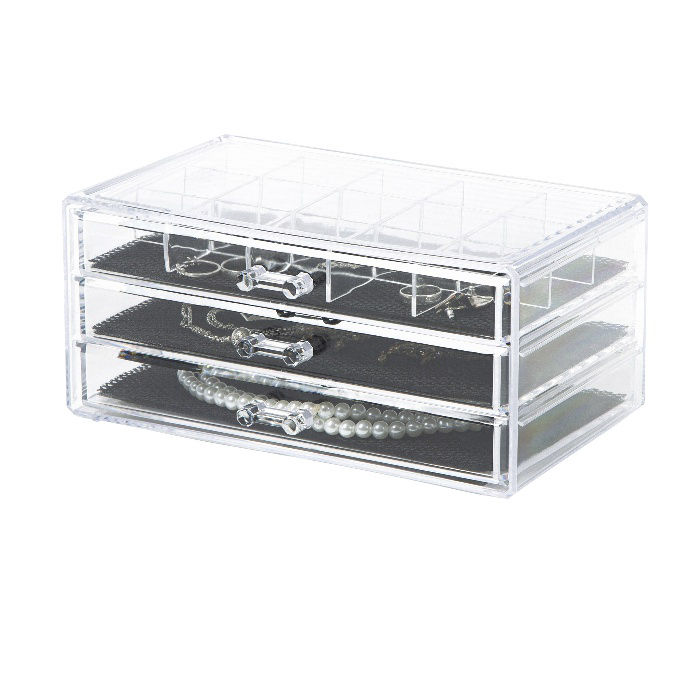 Large 3 Drawer Jewellery Box - Transparent 5 Compactor
