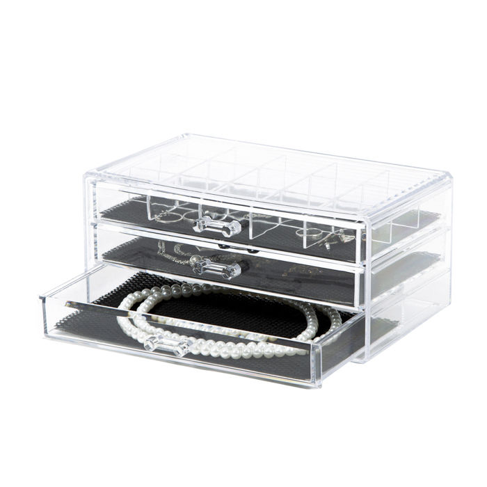 Large 3 Drawer Jewellery Box - Transparent 6 Compactor