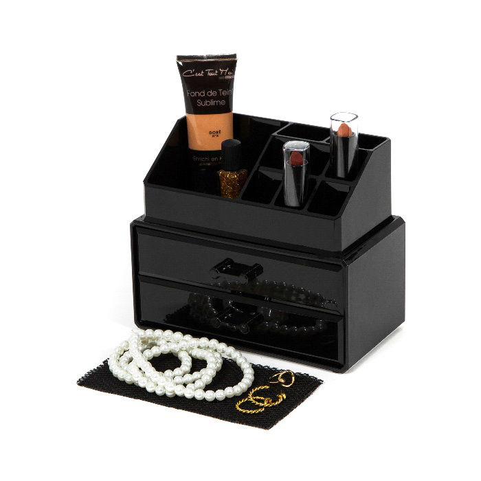 2 Drawer Jewellery And Make-up Organiser - Black 6 Compactor