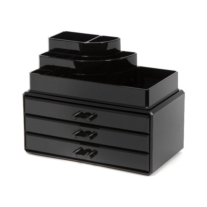 Large 3 Drawer Jewellery And Make-up Organiser - Black 1 Compactor