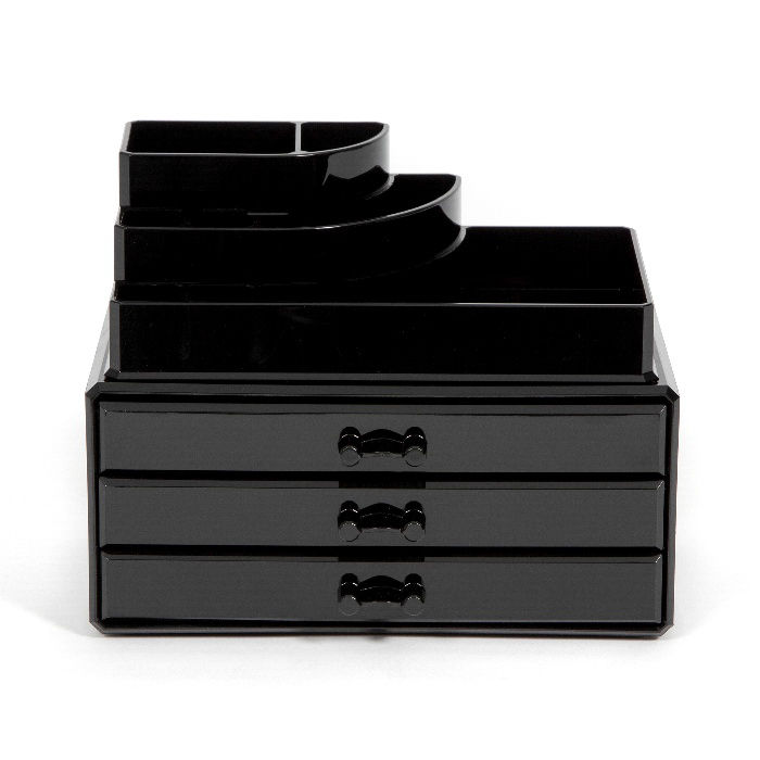 Large 3 Drawer Jewellery And Make-up Organiser - Black 2 Compactor