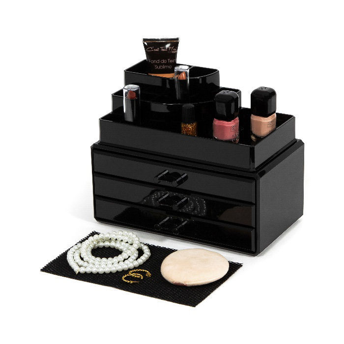 Large 3 Drawer Jewellery And Make-up Organiser - Black 5 Compactor