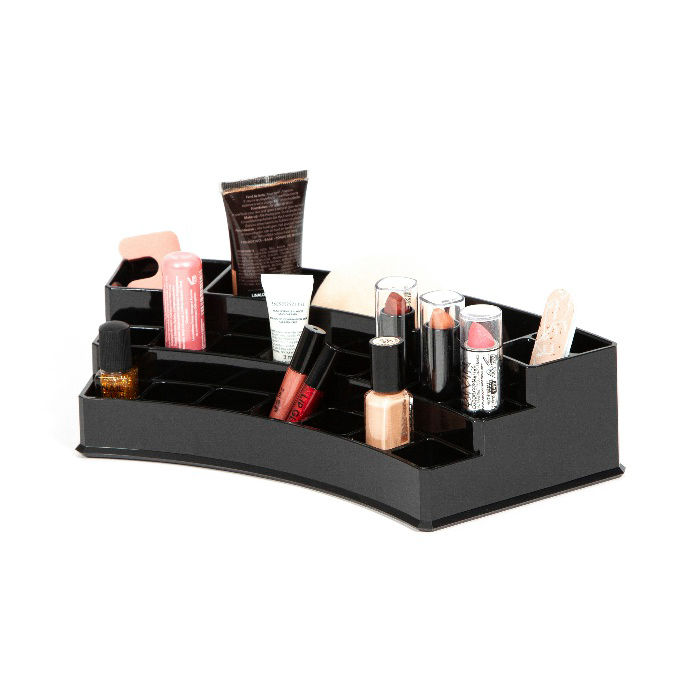 Curved Multi-Compartment Makeup Organiser - Black 3 Compactor