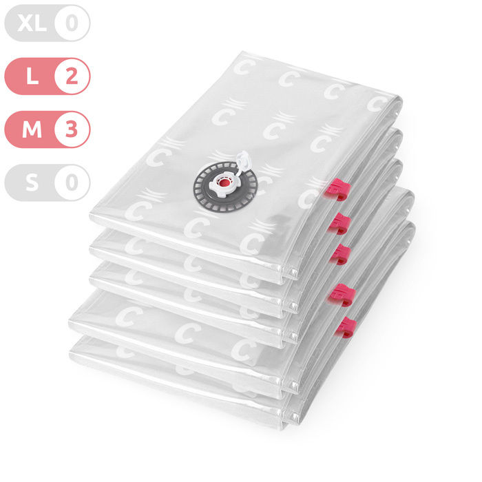 "Aspispace" Set of 5 Medium and Large Space Saving Vacuum Storage Bags - 3 Medium and 2 Large 1 Compactor