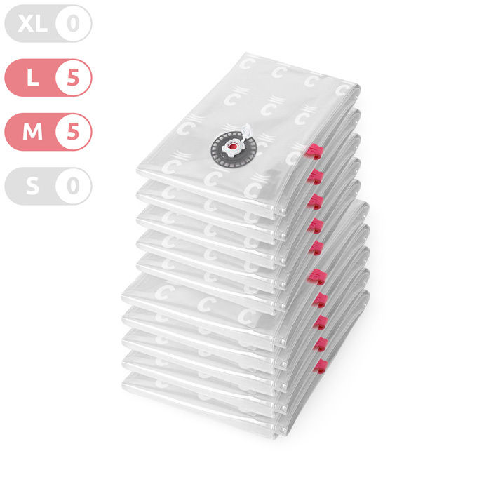 "Aspispace" Set of 10 Medium and Large Space Saving Vacuum Storage Bags - 5 Medium and 5 Large 1 Compactor