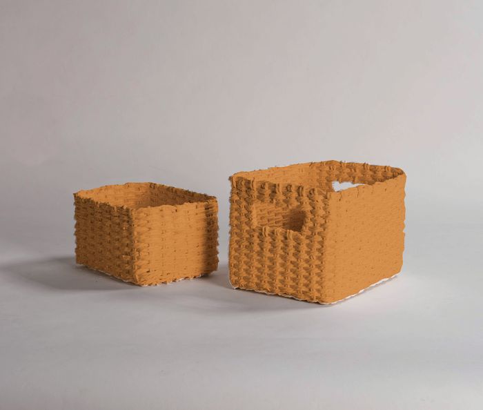 Set of 2 "Lisou" Woven Storage Baskets - Mustard 1 Compactor