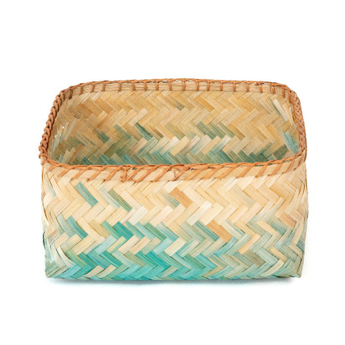 "Noumea" Large Bamboo Basket - Aqua Blue/Brown 2 Compactor