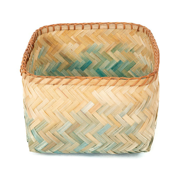 "Noumea" Large Bamboo Basket - Aqua Blue/Brown 3 Compactor