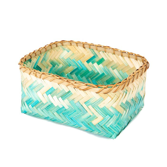 "Noumea" Medium Bamboo Basket - Aqua Blue/Brown 1 Compactor