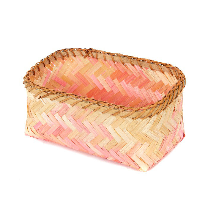 "Noumea" Small Bamboo Basket - Pink/Brown 1 Compactor