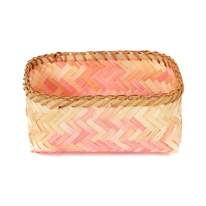 "Noumea" Small Bamboo Basket - Pink/Brown 2 Compactor