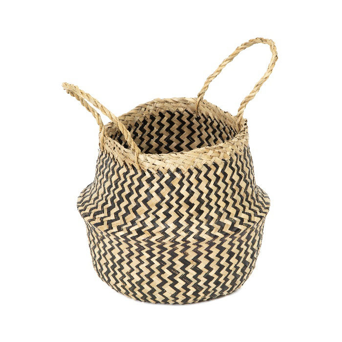 "Belly" Small Woven Seagrass Storage Basket - Natural/Black 1 Compactor