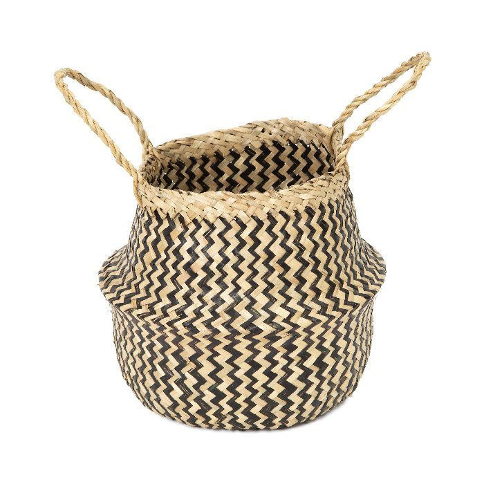 "Belly" Small Woven Seagrass Storage Basket - Natural/Black 3 Compactor