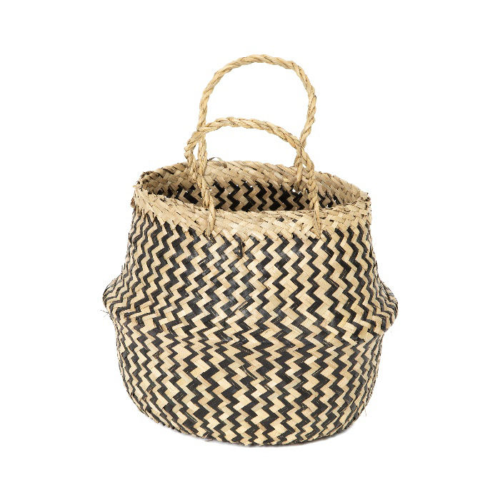 "Belly" Small Woven Seagrass Storage Basket - Natural/Black 4 Compactor