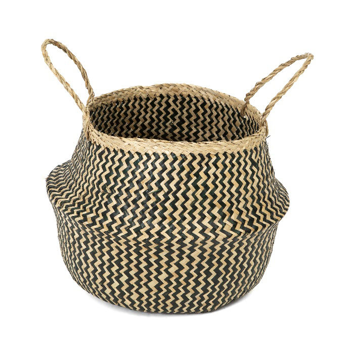 "Belly" Medium Woven Seagrass Storage Basket - Natural/Black 3 Compactor