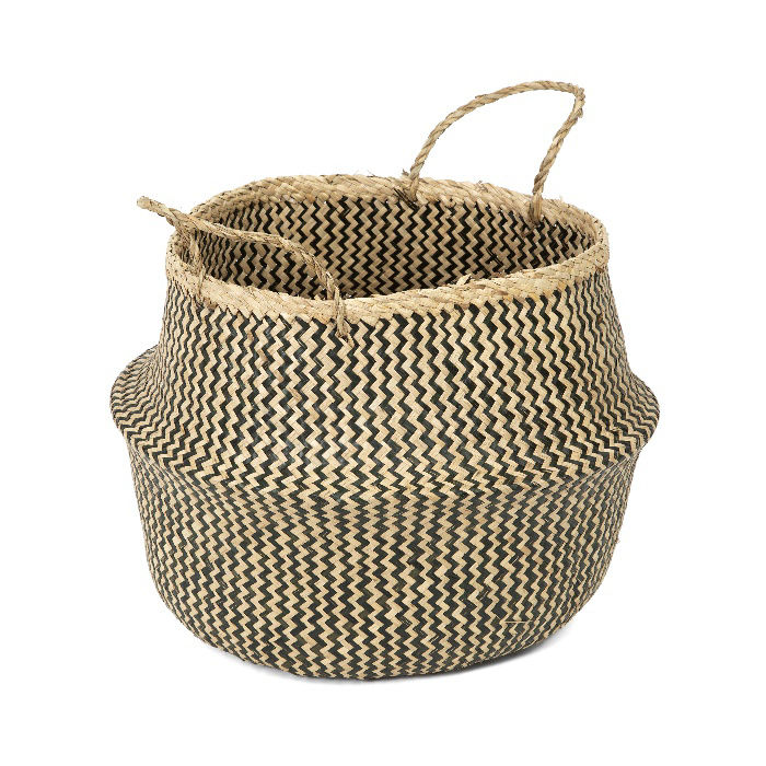 "Belly" Large Woven Seagrass Storage Basket - Natural/Black 1 Compactor