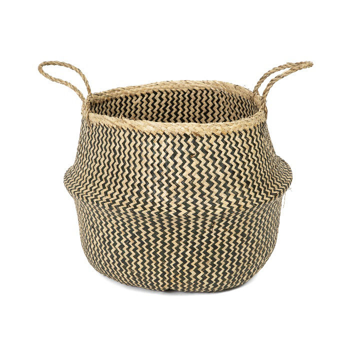 "Belly" Large Woven Seagrass Storage Basket - Natural/Black 3 Compactor