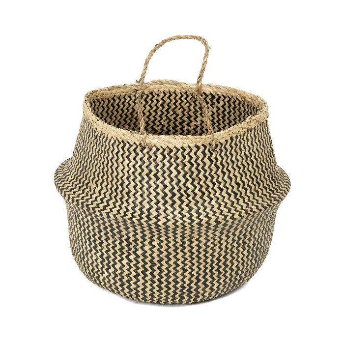 "Belly" Large Woven Seagrass Storage Basket - Natural/Black 4 Compactor