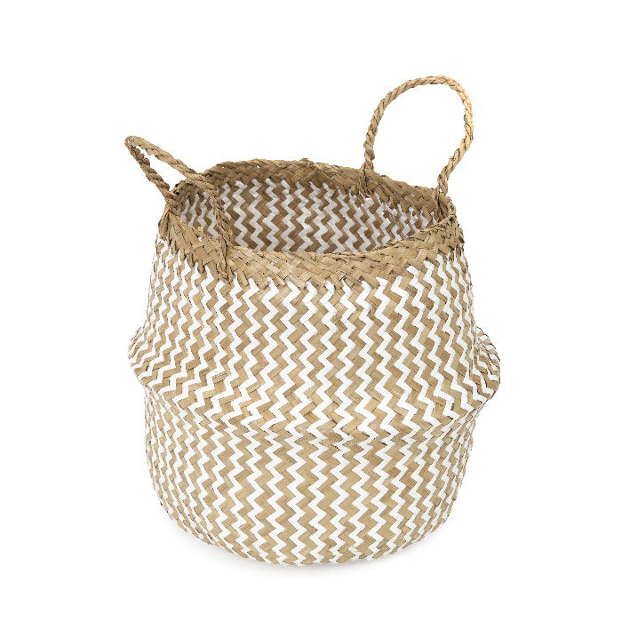 "Belly" Small Woven Seagrass Storage Basket - White 1 Compactor