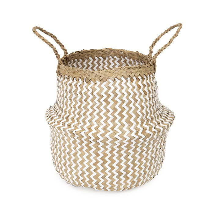 "Belly" Small Woven Seagrass Storage Basket - White 3 Compactor