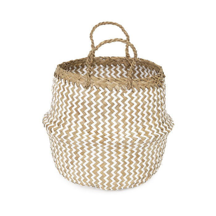 "Belly" Small Woven Seagrass Storage Basket - White 4 Compactor