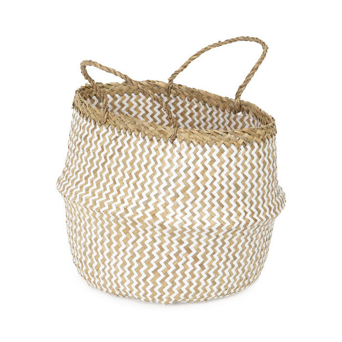 "Belly" Medium Woven seagrass storage basket - White 1 Compactor