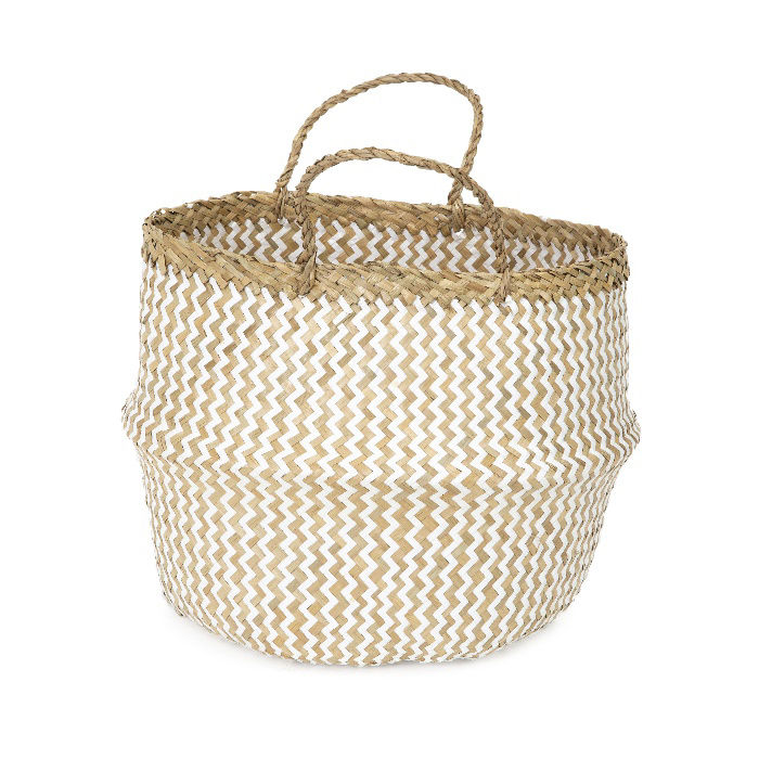"Belly" Medium Woven seagrass storage basket - White 4 Compactor