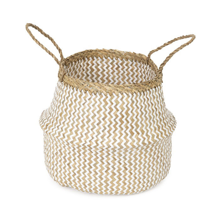 "Belly" Medium Woven seagrass storage basket - White 3 Compactor
