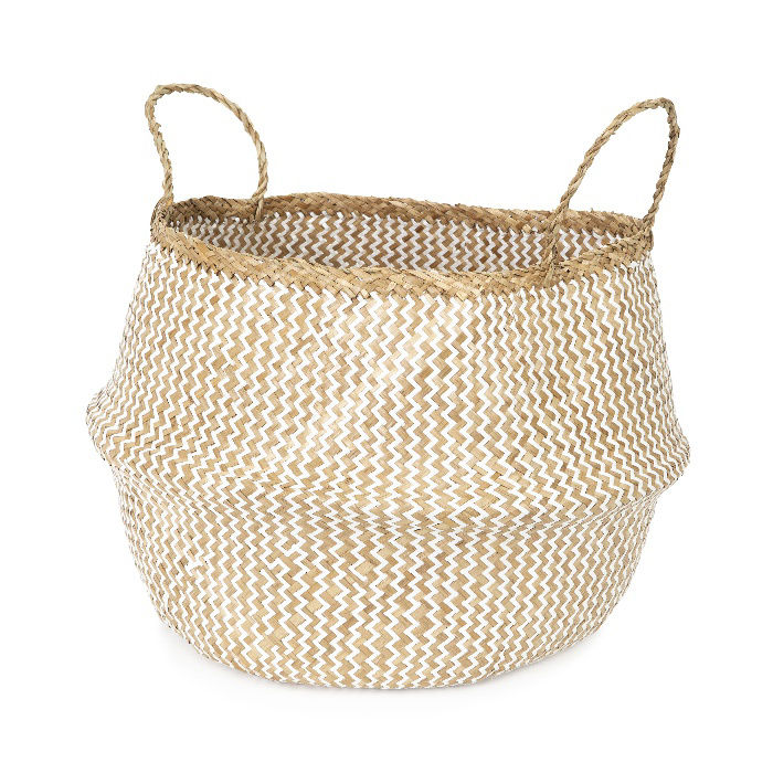"Belly" Large Woven seagrass storage basket - White 1 Compactor