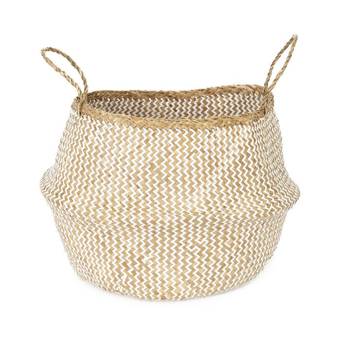 "Belly" Large Woven seagrass storage basket - White 3 Compactor