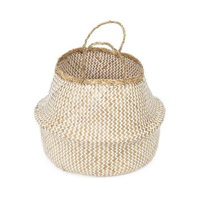"Belly" Large Woven seagrass storage basket - White 4 Compactor