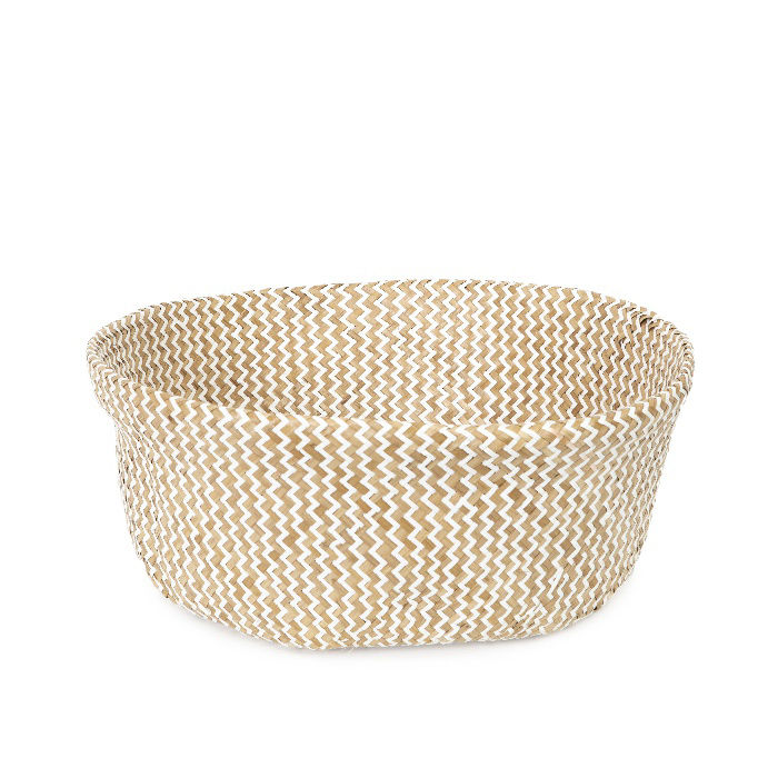 "Belly" Large Woven seagrass storage basket - White 2 Compactor