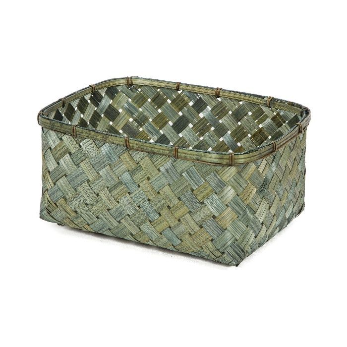 "Hanoi" Large Bamboo Storage Basket - Khaki Green  1 Compactor