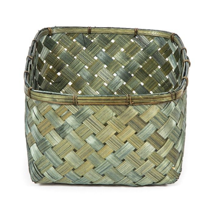 "Hanoi" Large Bamboo Storage Basket - Khaki Green  3 Compactor