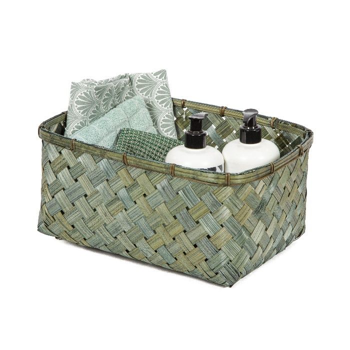 "Hanoi" Large Bamboo Storage Basket - Khaki Green  4 Compactor